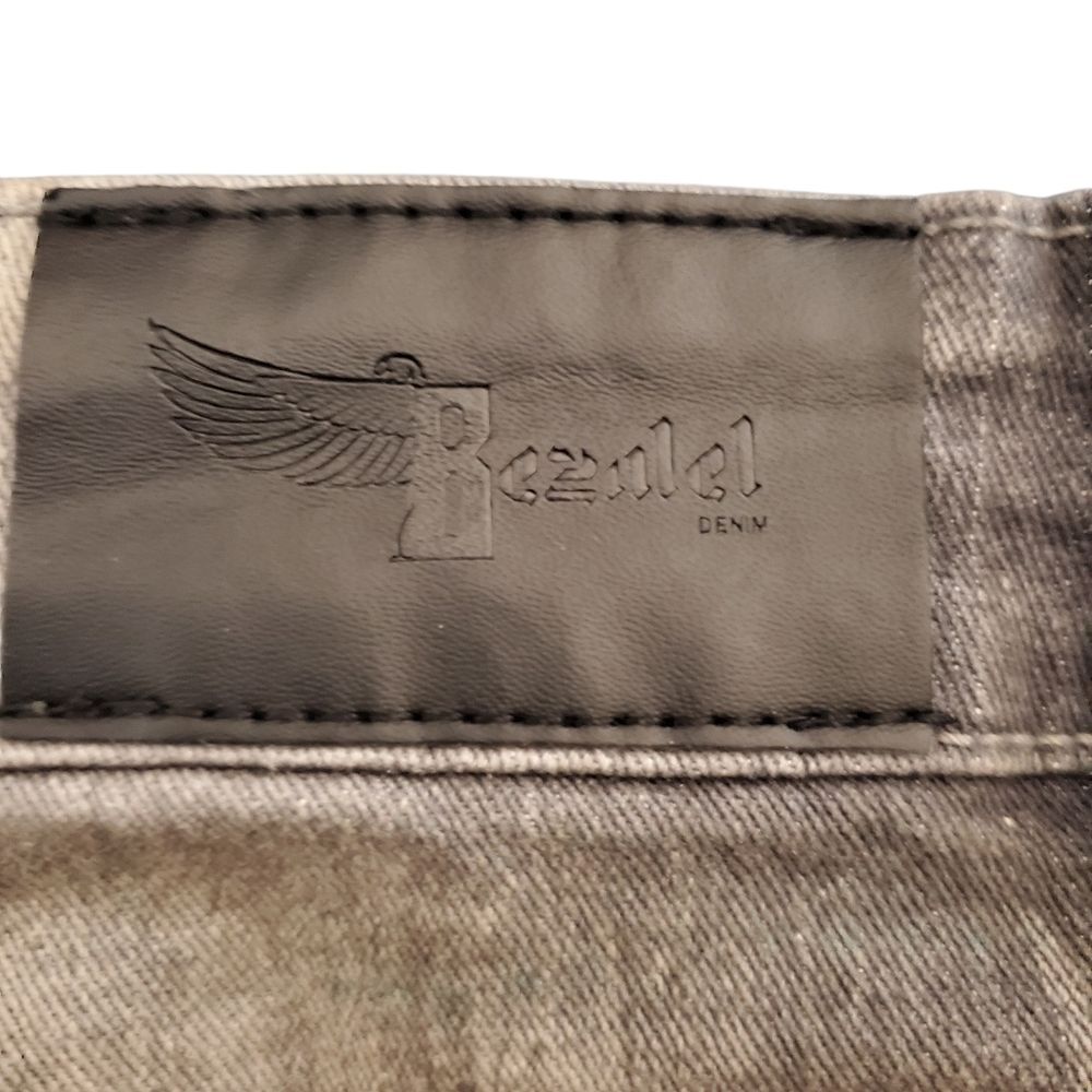 Bezalel Denim Distressed Flared Jeans Gray Washed Ripped Bell Bottom Size 36x34 - Picture 10 of 15